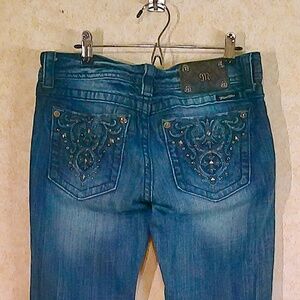 Miss Me Boot Jeans Rhinestone Rivets On Pockets Stretch Black Label Sz28/34 NWOT